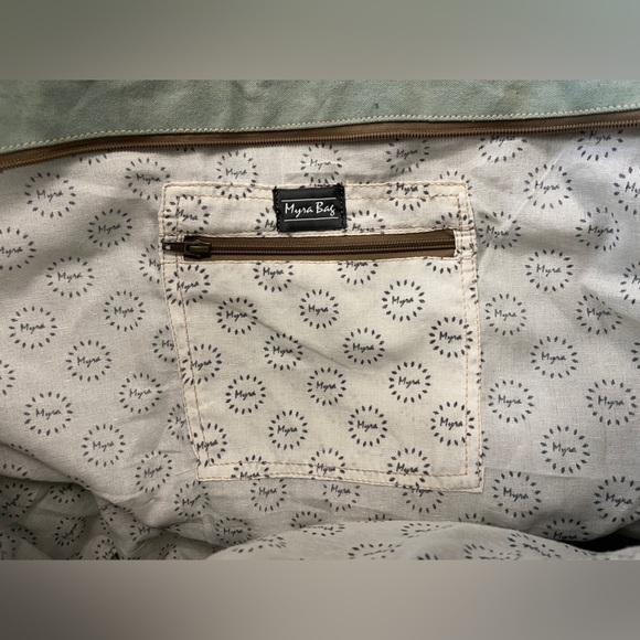 Myra Bag EUC Green Handmade  XL floral Canvas Weekender Duffel travel tote - Picture 7 of 12